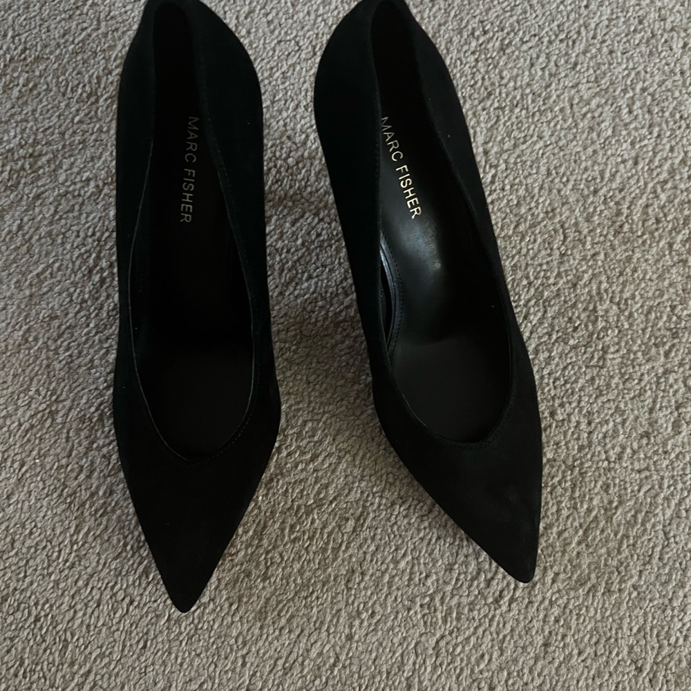Marc Fisher Black Pointed-Toe Suede Pumps